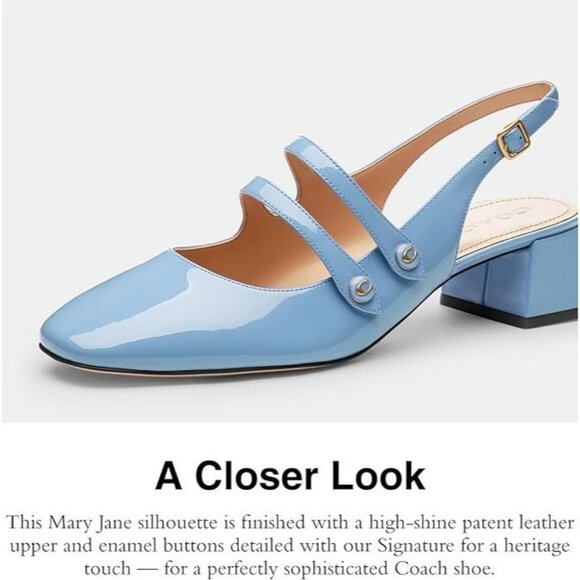 Coach Winley Mary Jane Slingback Pumps Women's Size 8 Bluebell Patent Leather - Picture 4 of 4